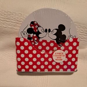Mickey & Minnie Mouse 6 piece coasters with coaster holder, New
